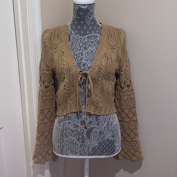 Zara KNIT CARDIGAN WITH TIE small NWT - Picture 7 of 11
